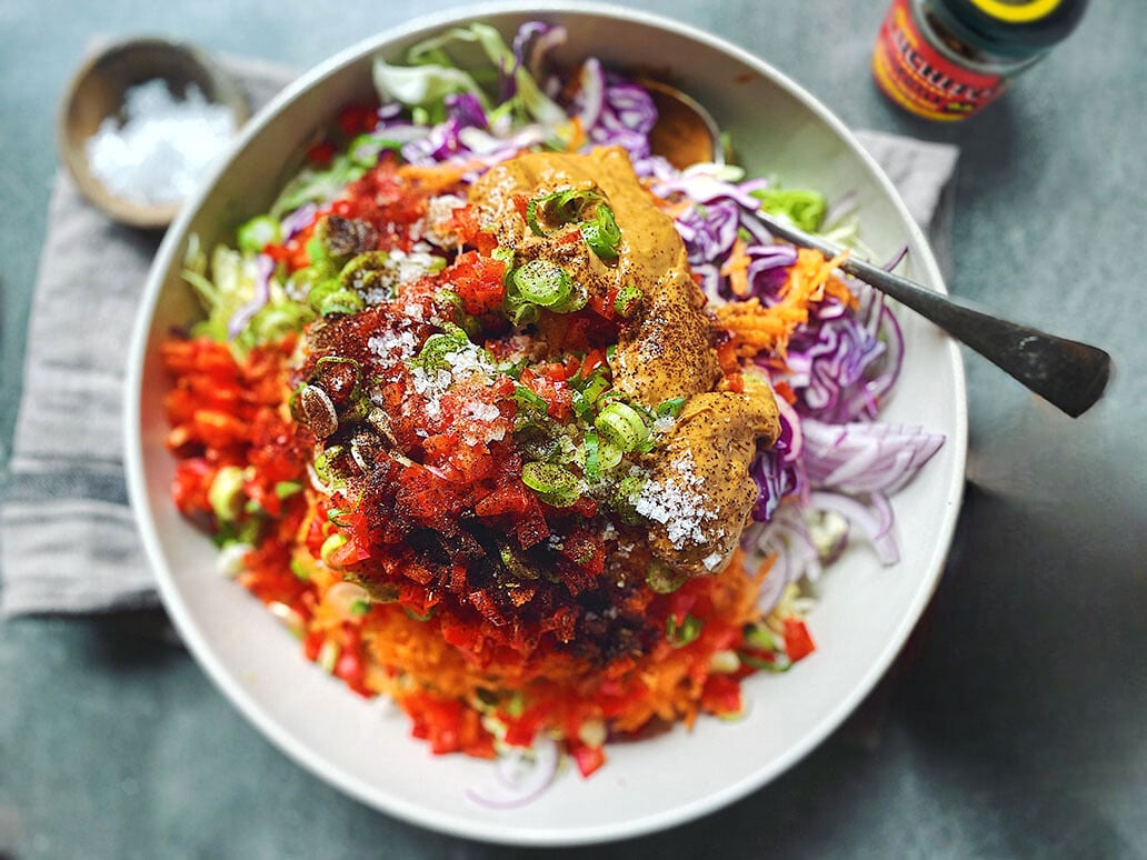 what to serve with quesadillas featuring Mexican Coleslaw prep step