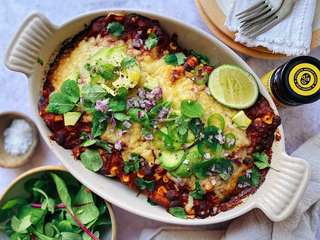 Chicken Enchiladas finished dish - what to serve with enchiladas
