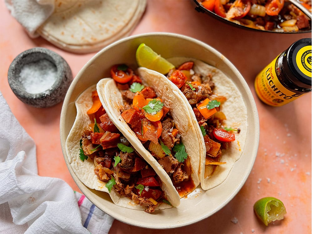 Preparation steps for Tacos de Discadas