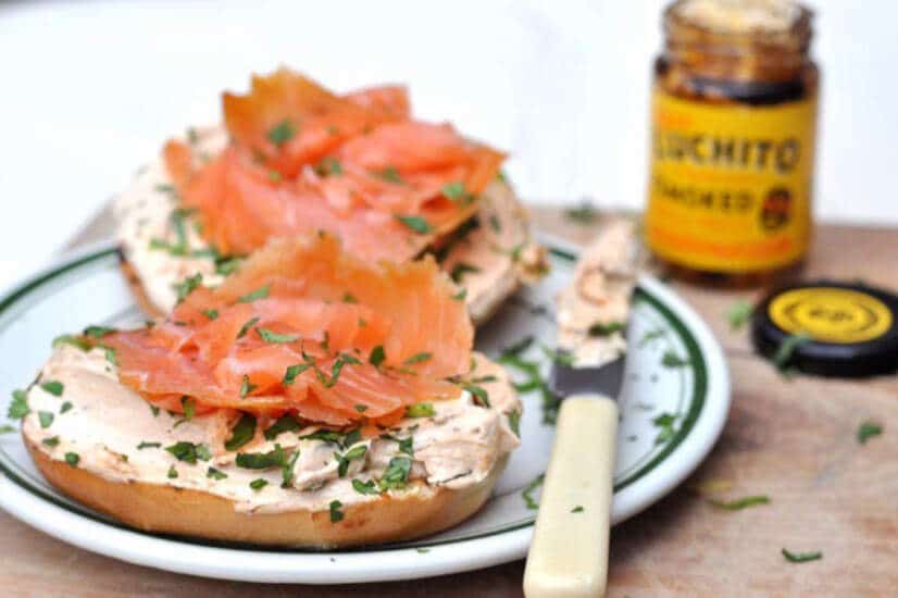 Chipotle Cream Cheese & Smoked Salmon Bagel - Top Breakfast